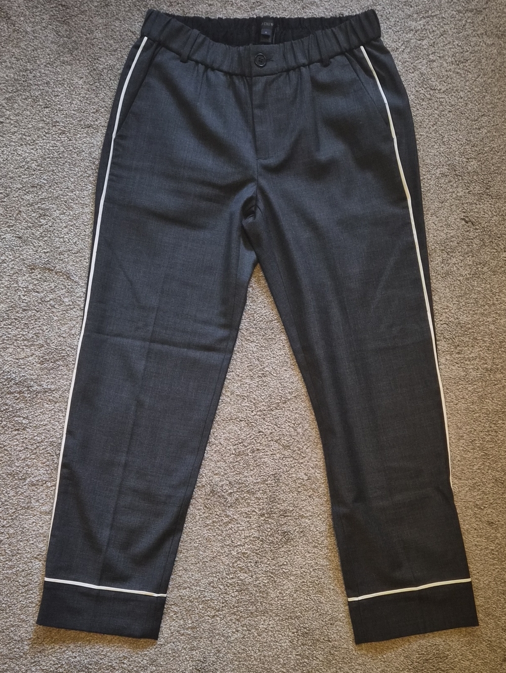 NWT J. Crew Black Elastic Waist Trousers Wool Blend Button Front Sz 0